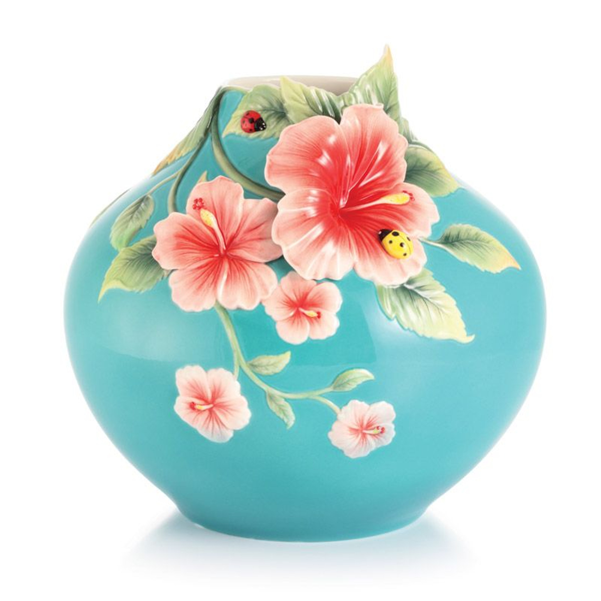 Franz Porcelain Forever In Love Hibiscus And Ladybug Vase Fz03016
