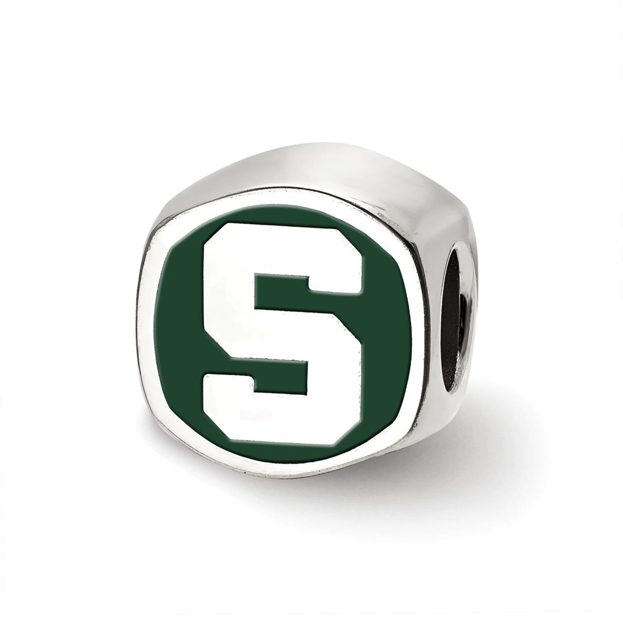 Michigan State University Spartan Head Cushion Shaped Double Logo Bead Sterling Silver Ss501mis Collegiate Homebello