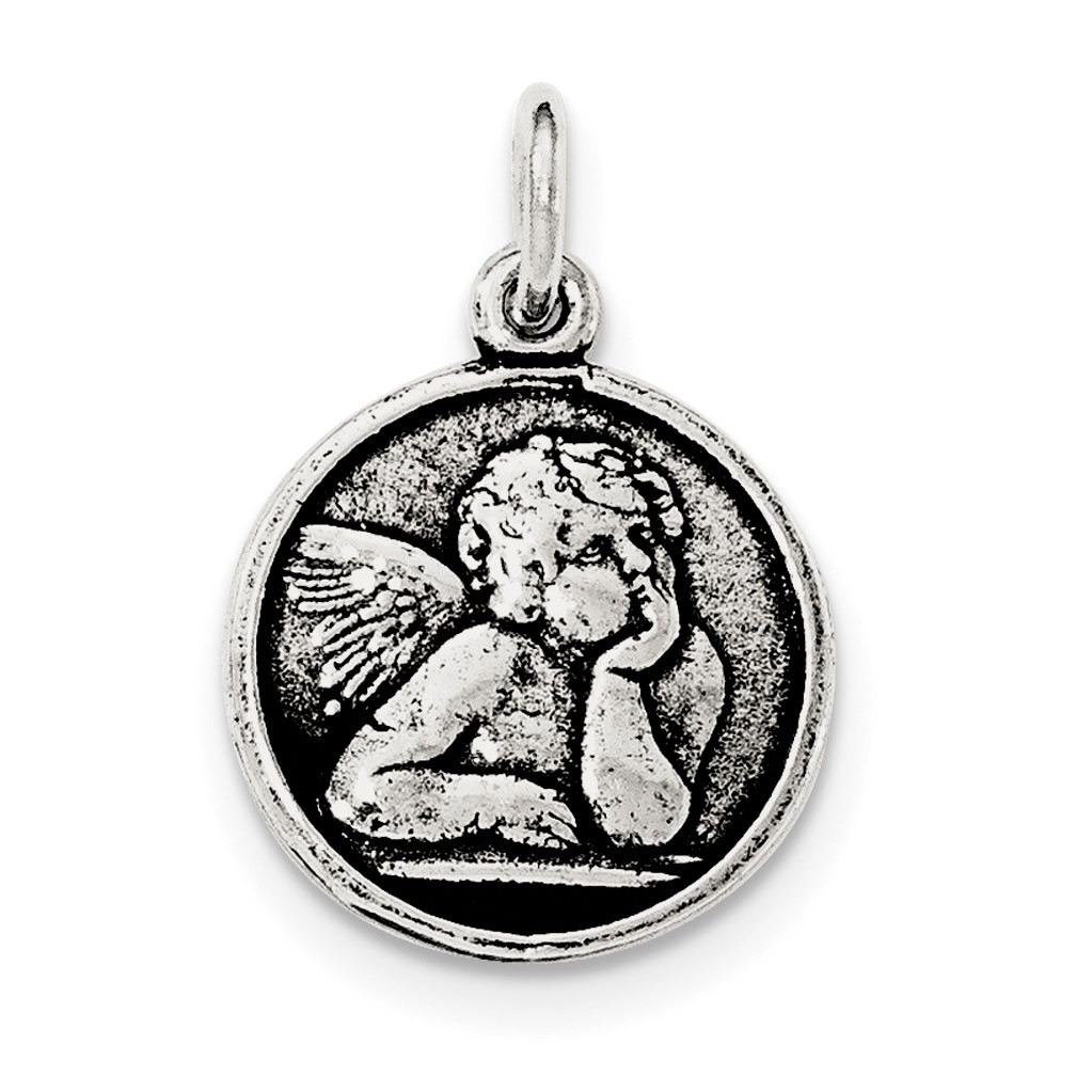 Necklaces Sterling Silver Antiqued Textured Small Raphael Angel Pendant Solid Pendants & Charms