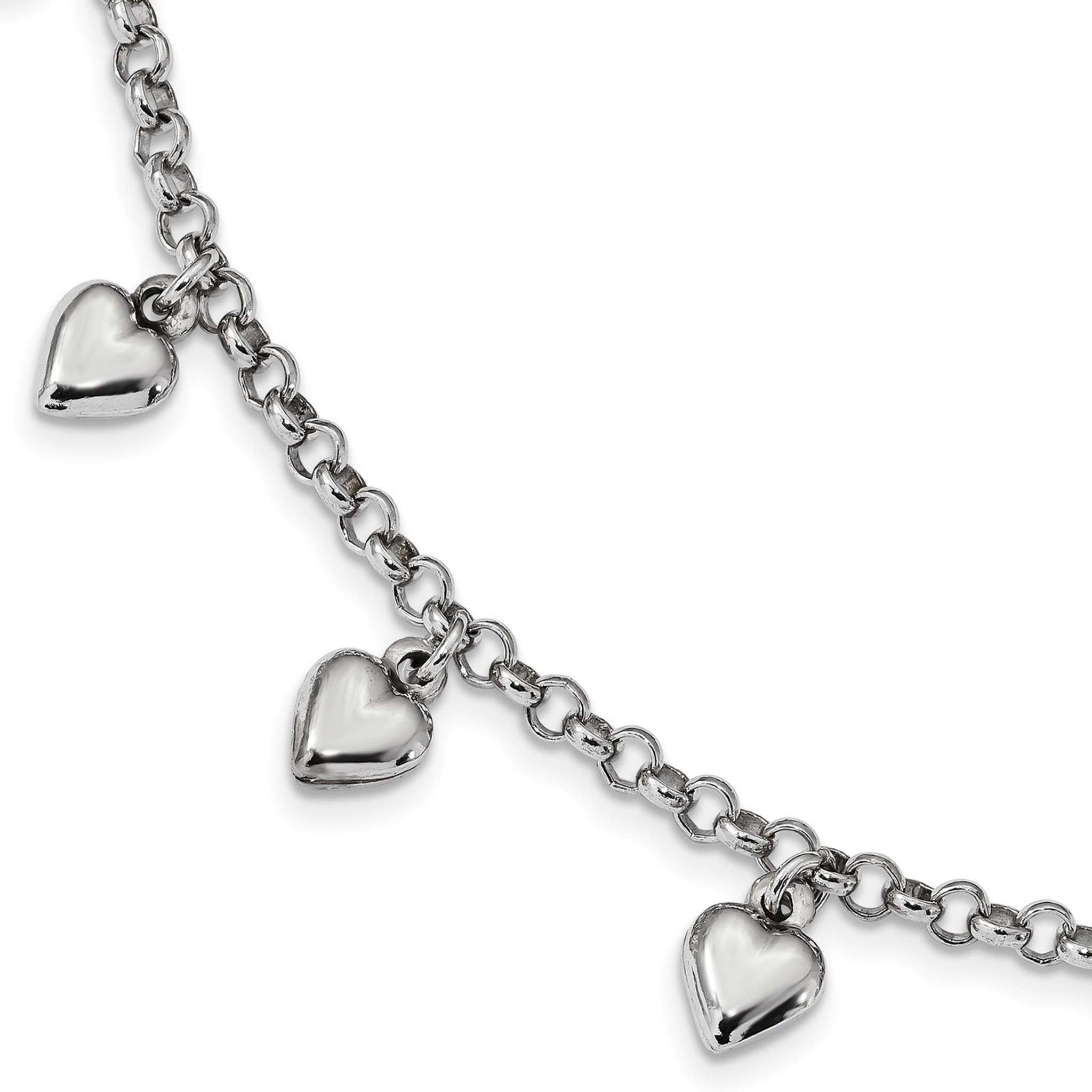 Sterling Silver 3.8 MM Polished Puffed Heart Charm Bracelet 7