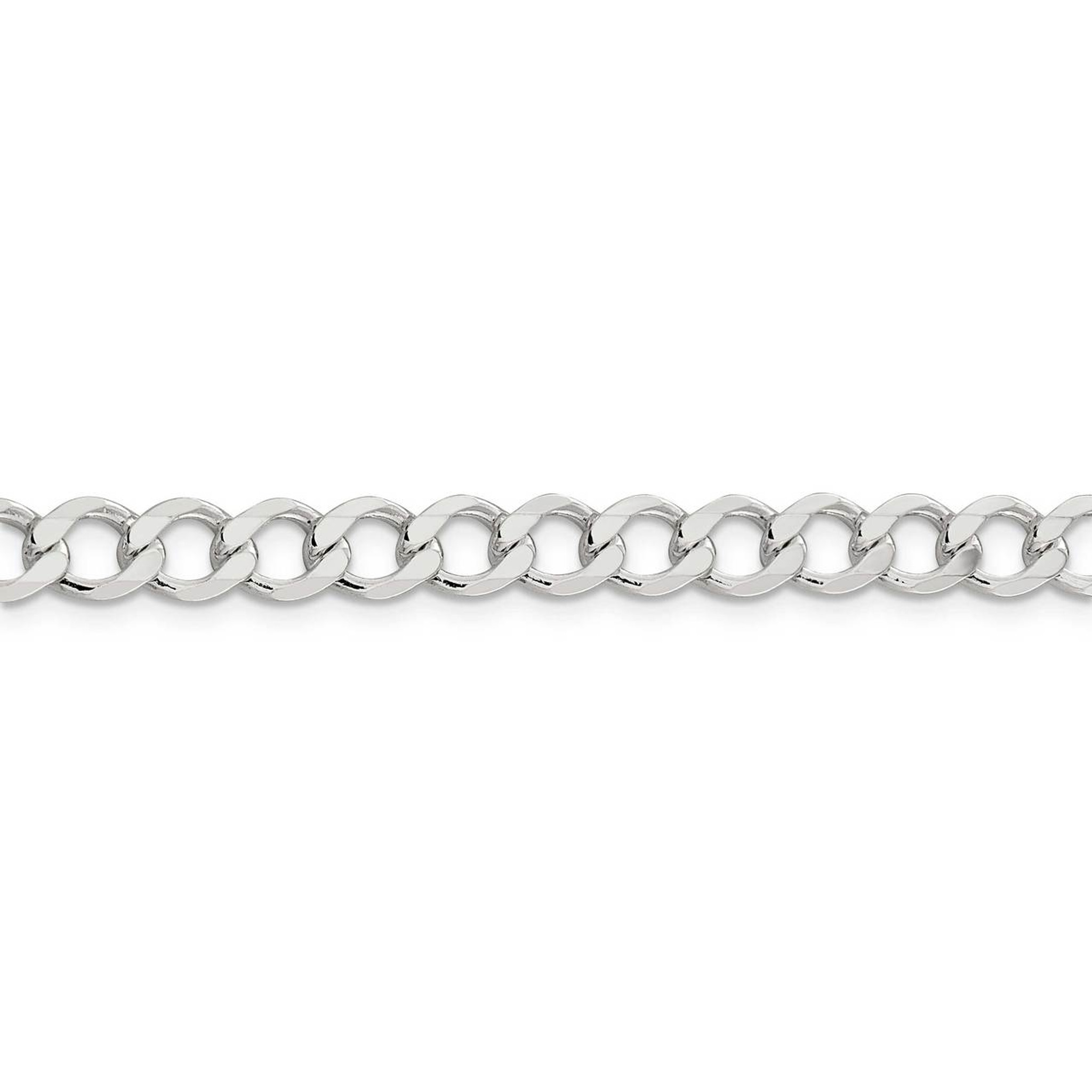 925 Sterling Silver 6.4mm Polished Flat Curb Chain 18 Inch
