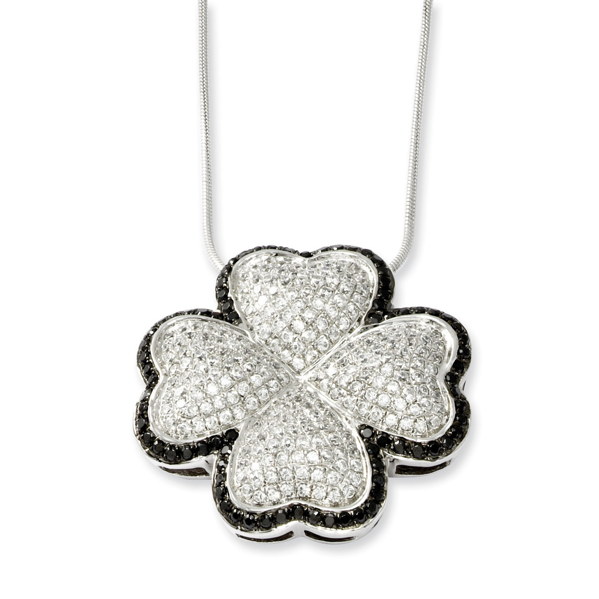 Jewelry Necklaces Necklace with Pendants Sterling Silver Polished White CZ Four Leaf Clover Necklace 