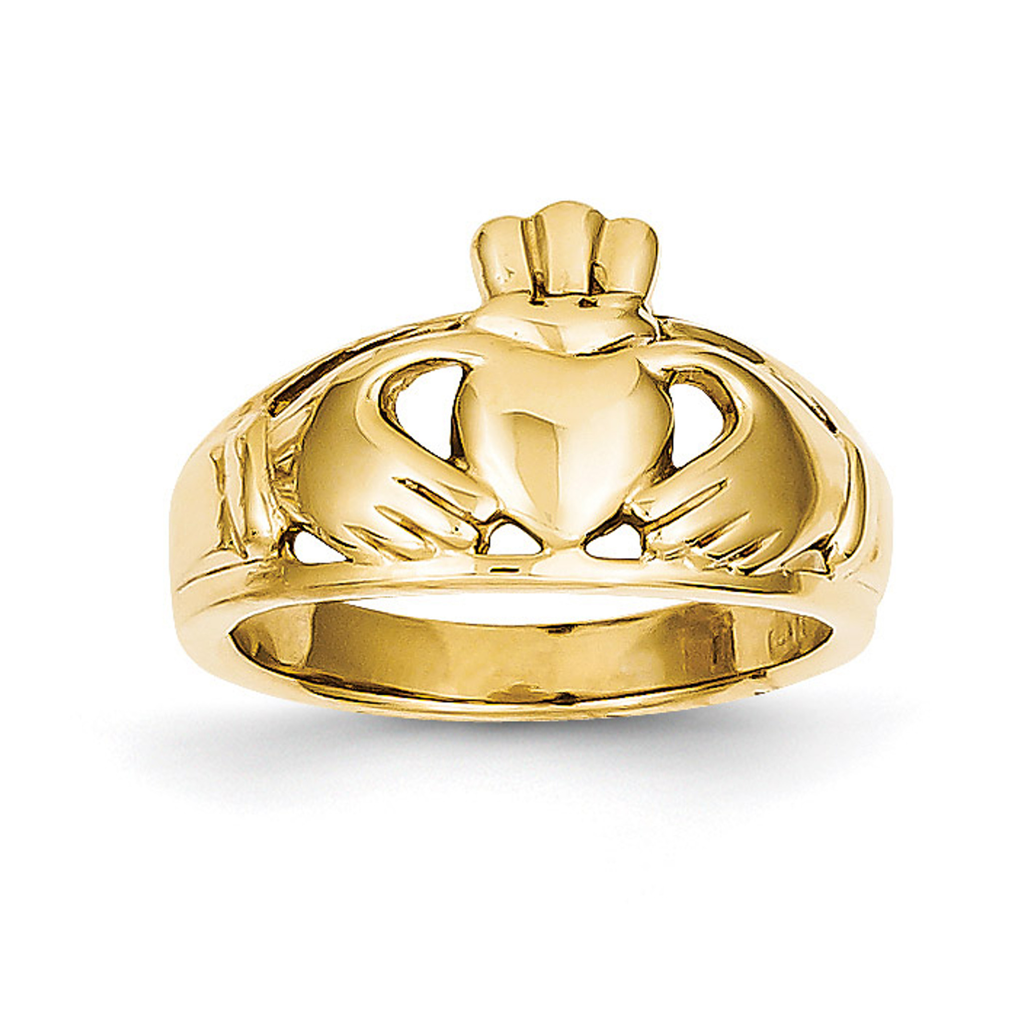 14k Yellow Gold Polished Ladies Claddagh Ring 