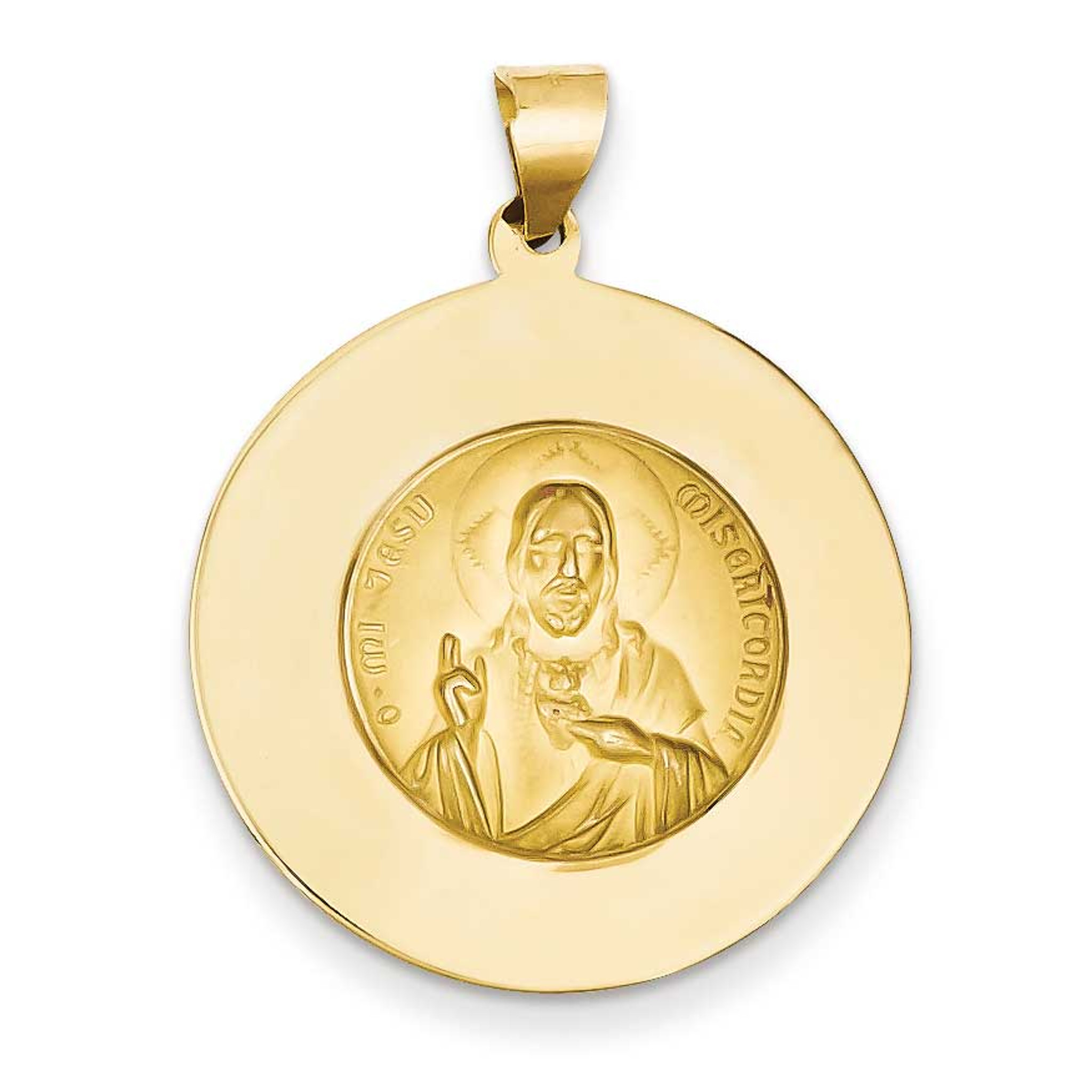 14K Yellow Gold Satin Queen Of Holy Scapular Reversible Medal Pendant XR1266 