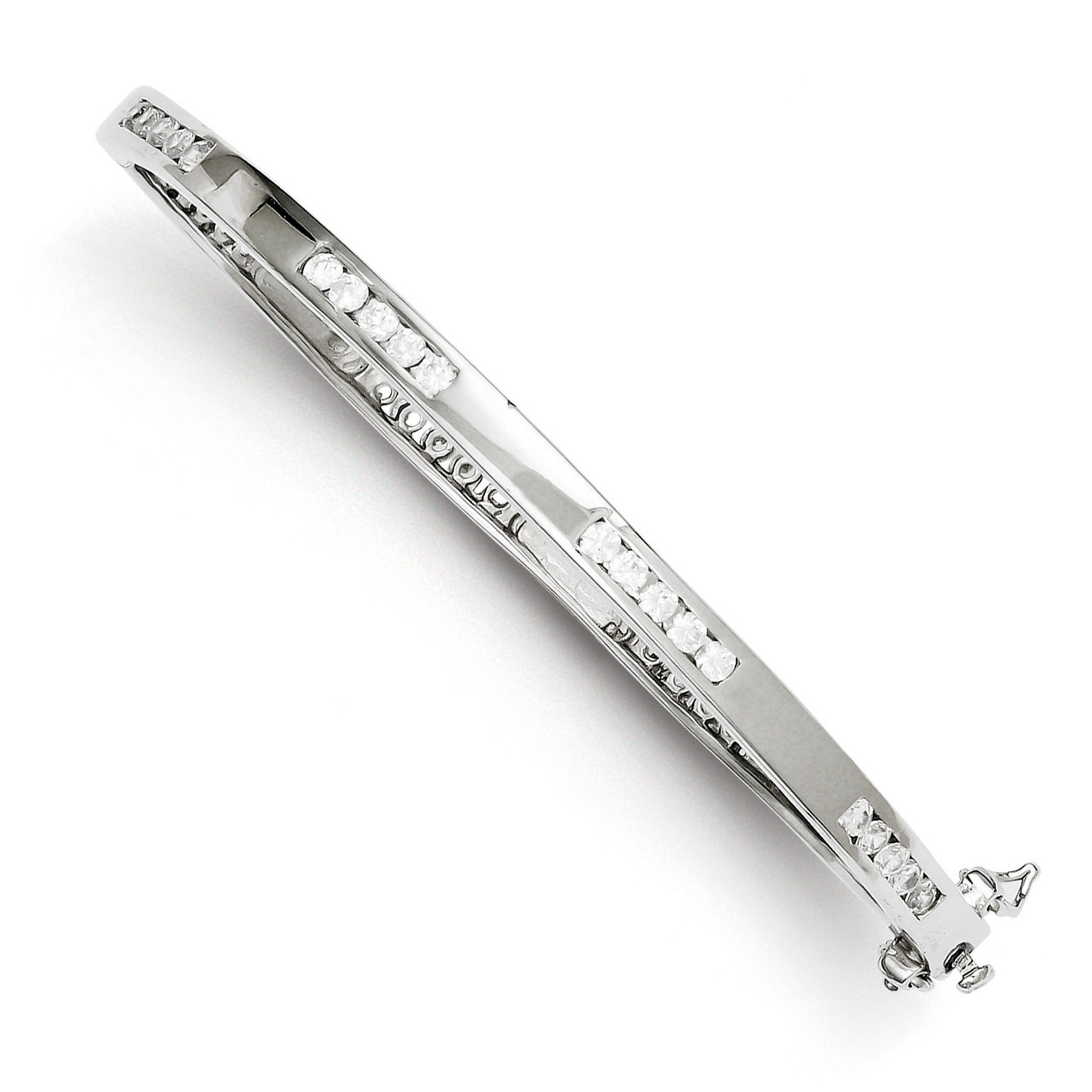 Sterling Silver Oval Cz Hinged Bangle 