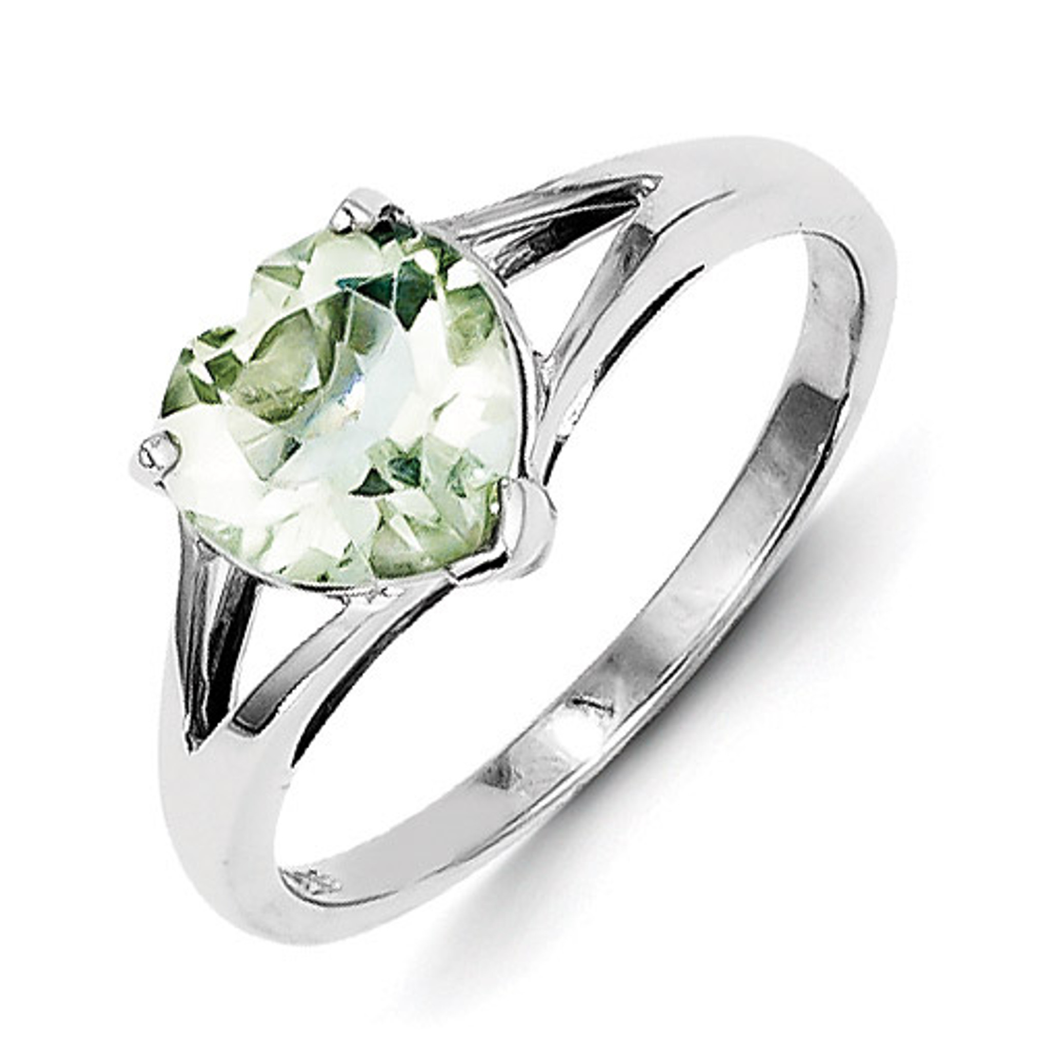 925 Sterling Silver Rhodium Green Quartz Ring 