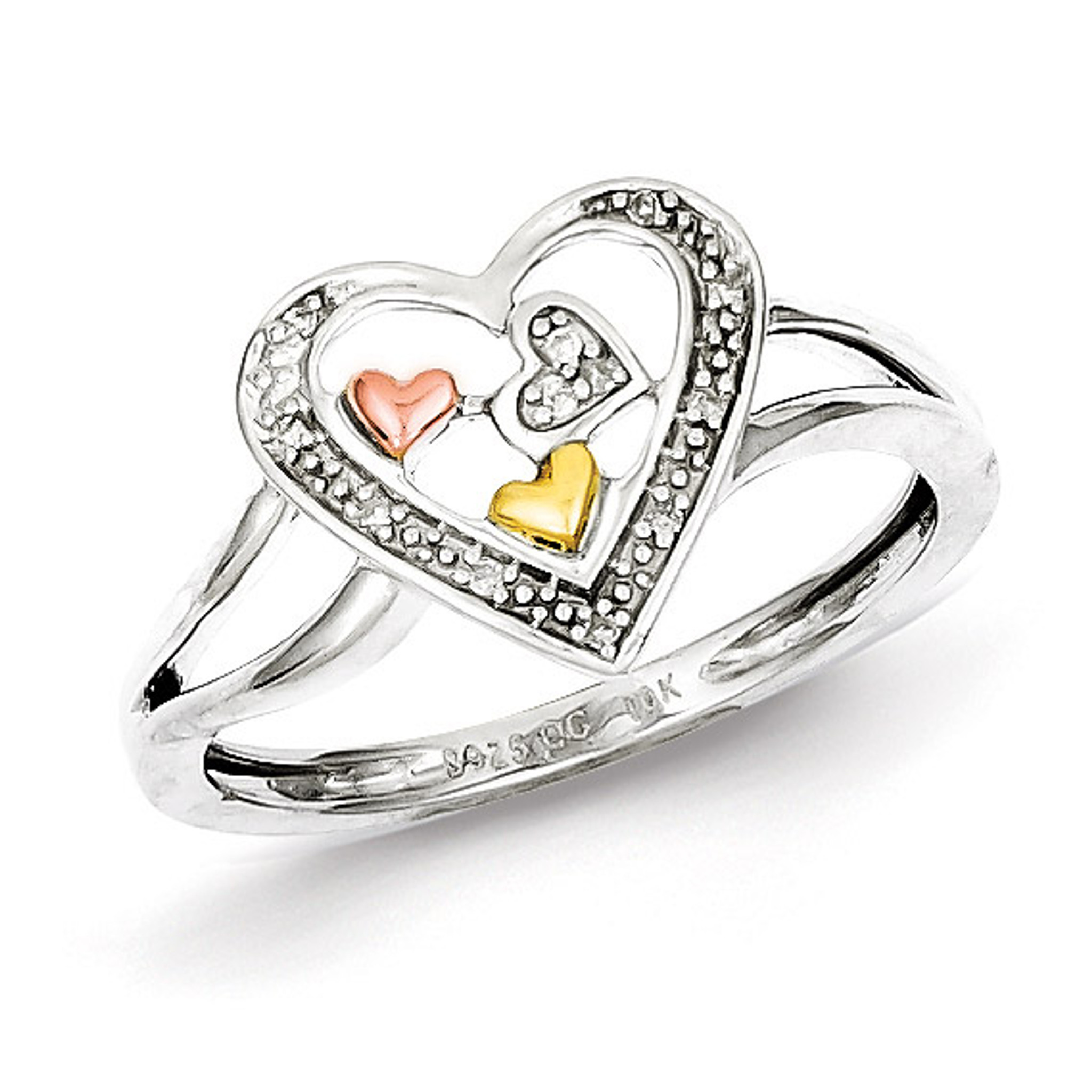 14k Yellow and Rose Gold with Rhodium Love Heart Ring 