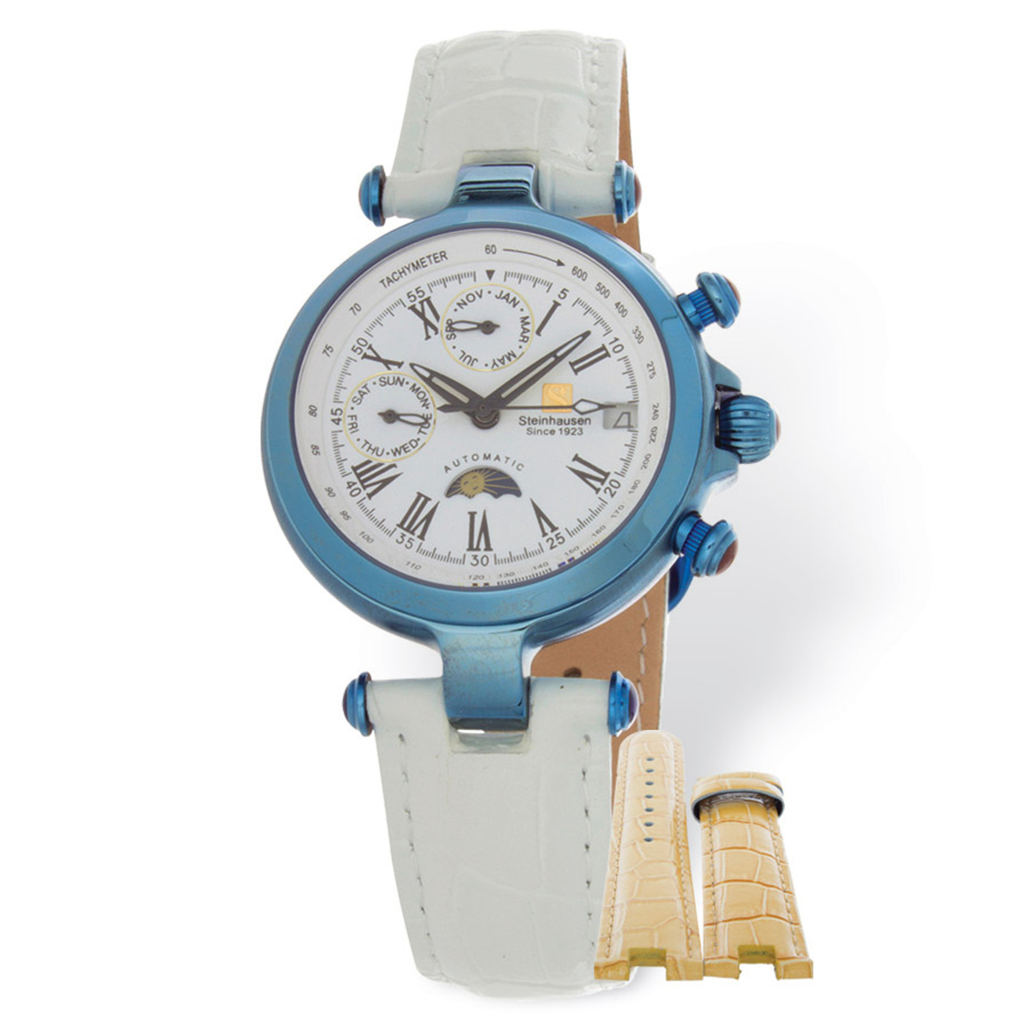 Steinhausen Ladies Marquise Automatic Blue White Watch Set Homebello