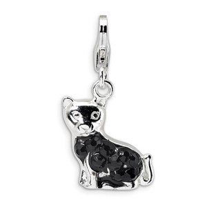 Crystal Cat Charm Sterling Silver Enameled QCC388 Crystal Cat Charm Sterling Silver Enameled QCC388