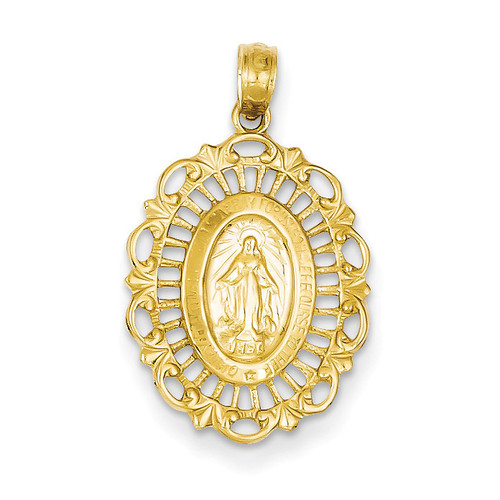 Oval Miraculous Medal Pendant 14k Gold D3705