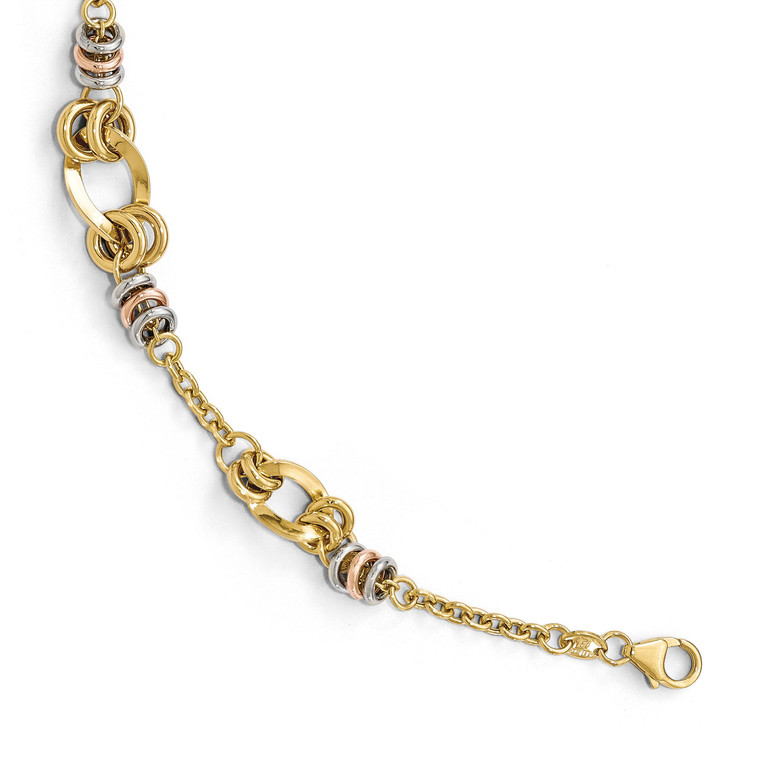 Fancy Link Bracelet 7.5 Inch 14k Tri-Color Polished Gold by Leslie's Jewelry MPN: LF637-7.5, UPC: 191101550379