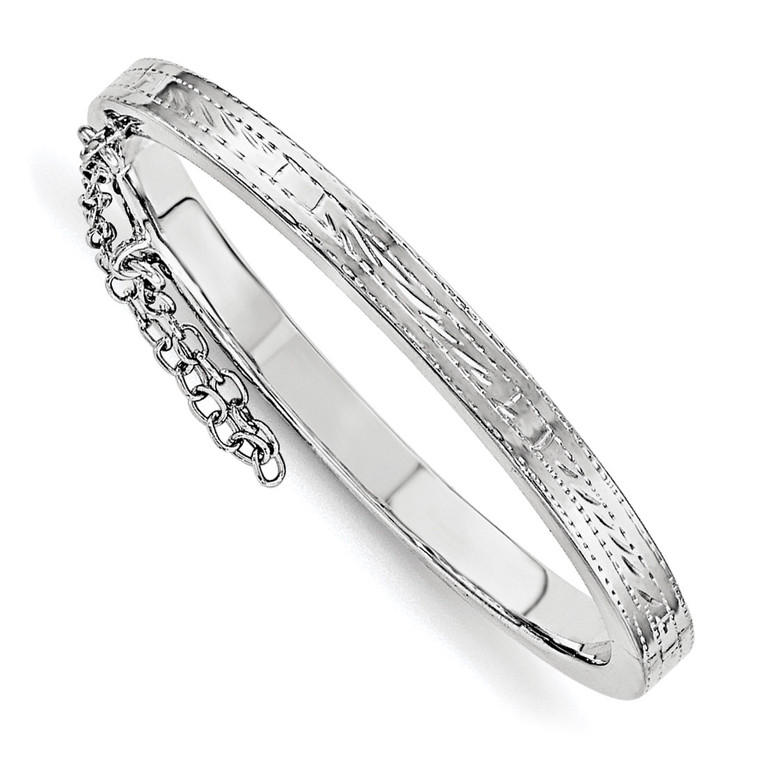 Child'S Bangle Sterling Silver Rhodium-plated Textured with Safety Hinged QB812 UPC: 191101469176