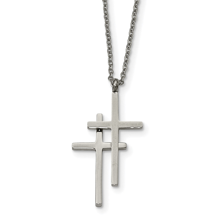 Chisel Double Cross Necklace Stainless Steel Polished, MPN: SRN1851-18, UPC: 886774750385
