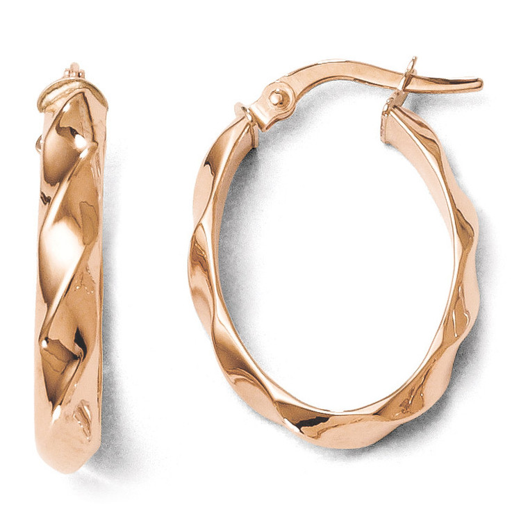 Polished and Twisted Oval Hoop Earrings - 14k Rose Gold LE891 by Leslie's Jewelry