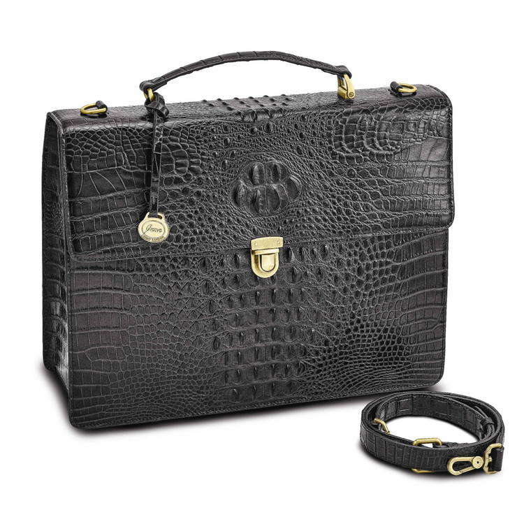 Top Grain Leather Croc Texture Black Briefcase/Messenger Bag JLL111-BL