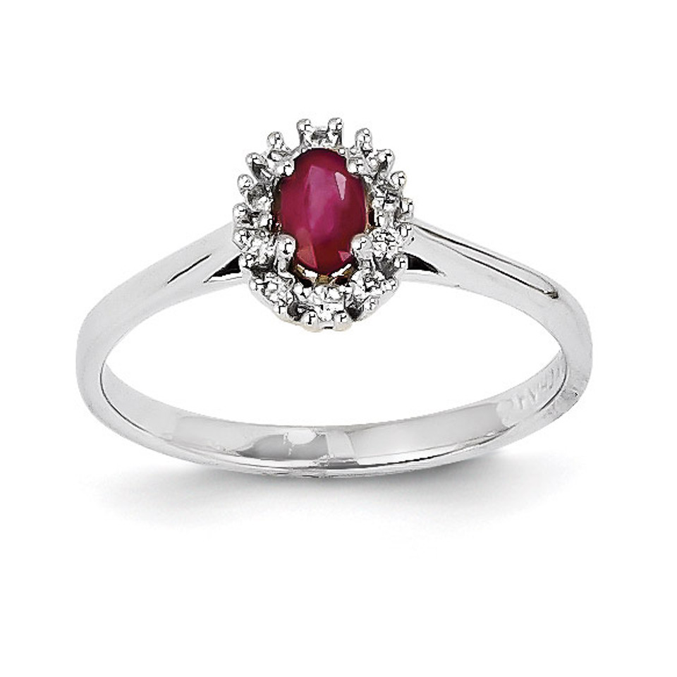 Diamond & Ruby Ring 14k White Gold - HomeBello