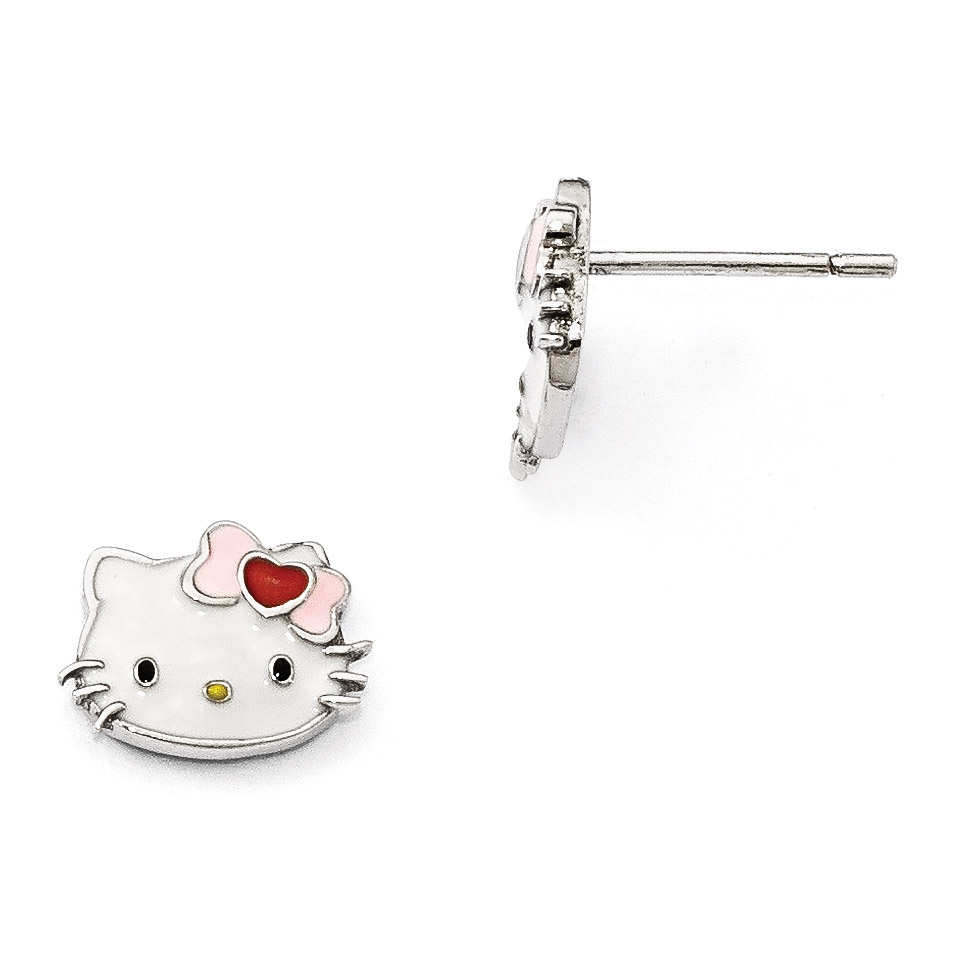 2 Pair 925 Sterling Silver Hello Kitty Stud Earrings JCM Sanrio Rare Enamel