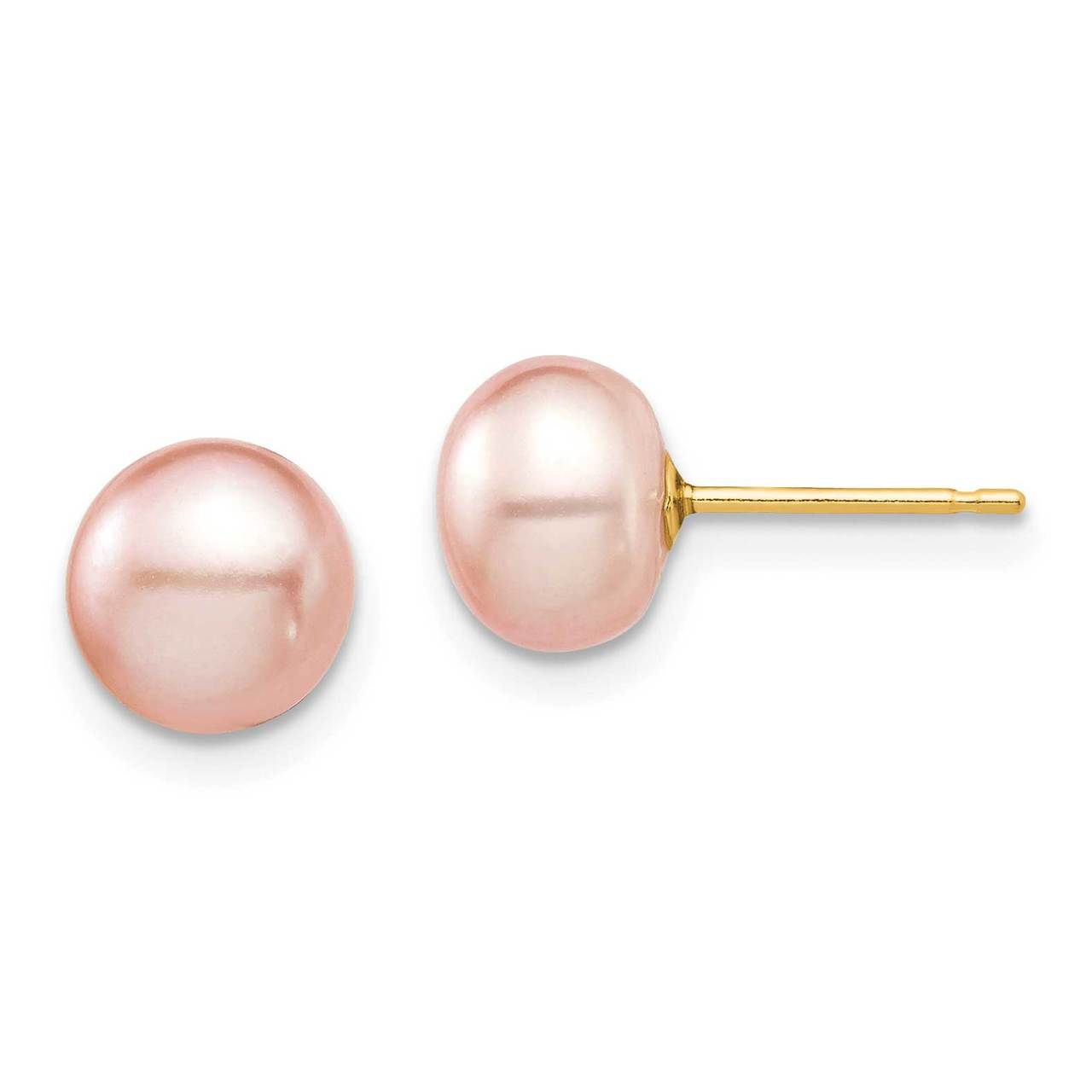 14k Yellow Gold Polished 3-4mm Pink Button Freshwater Cultured Pearl Stud Post Earrings by Madi K 