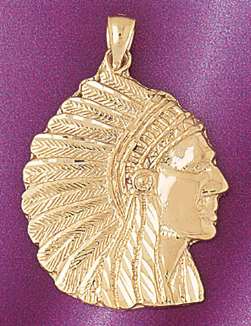Elegant Native American Chief Head Pendant Necklace in 14k White Gold