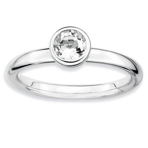 Stackable Expressions Sterling Silver Low 5mm Round Blue Topaz Ring Stackable Expressions Sterling Silver Low 5mm Round Blue Topaz Ring