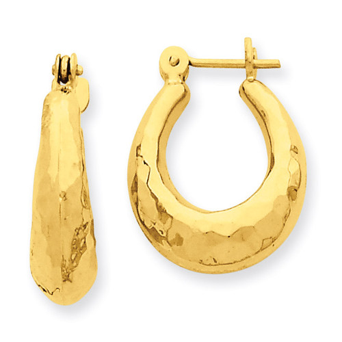 Hammered Fancy Hollow Hoop Earrings 14k Gold - HomeBello