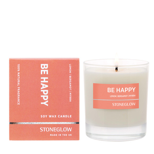 Wellbeing - Be Happy - Lemon | Bergamot | Myrrh - Scented Candle - Boxed Tumbler 