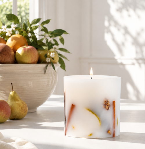 Nature's Gift - Spiced Orchard - Scented Botanical Inclusion Pillar Candle (95 x 95mm)