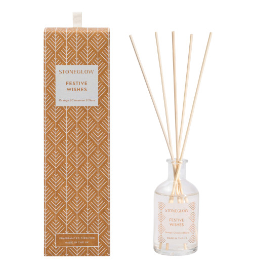 FESTIVE WISHES REED DIFFUSER

A heart-warming combination of zesty orange, spicy cinnamon, nutmeg and clove. A warm, woody base of patchouli, vanilla and musk will ensure that this delightful fragrance warms the cockles of your heart.