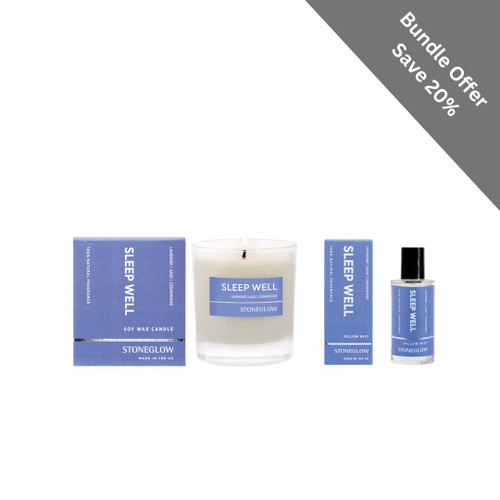 Wellbeing Bundle - Sleep Well - Lavender, Sage & Cedarwood Scented Pillow Mist (50ml ) & Scented Candle Tumbler (90 x 80mm)