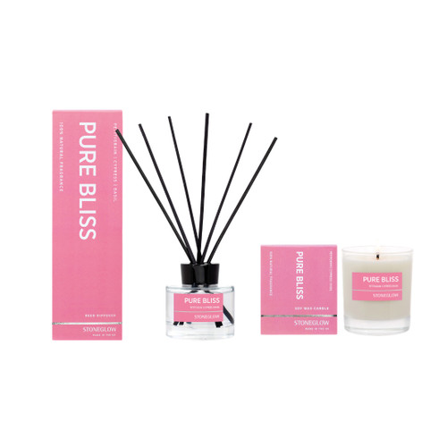 Wellbeing - Home Fragrance Set – Pure Bliss - Petitgrain, Cypress & Basil Scented Candle Tumbler (90 x80mm) & Scented Reed Diffuser (140ml)