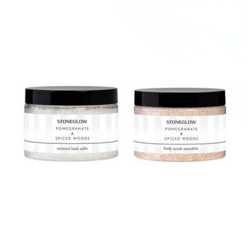Pomegranate & Spiced Woods - Scented Body Scrub & Bath Salts Gift Set Bundle