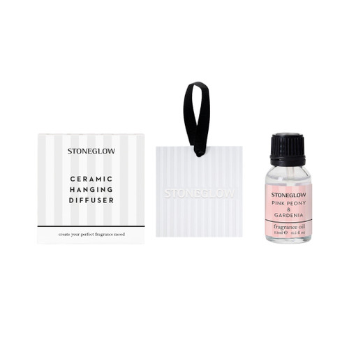 Modern Classics - Bundle - Pink Peony & Black Pepper Fragrance Oil & Ceramic Square Hanging Diffuser Giftset Bundle