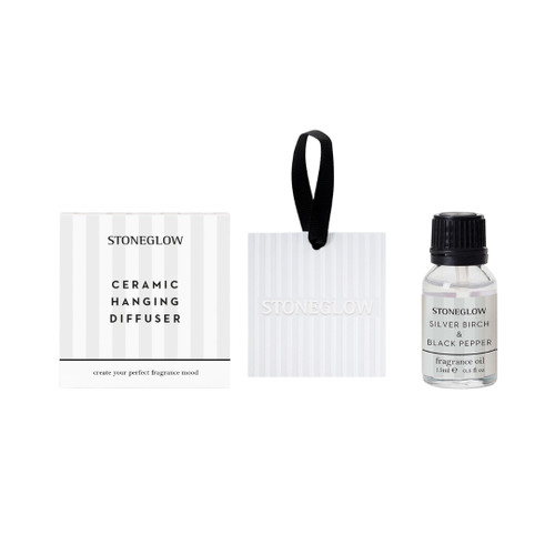 Modern Classics - Bundle - Silver Birch & Black Pepper Fragrance Oil & Ceramic Square Hanging Diffuser Giftset Bundle