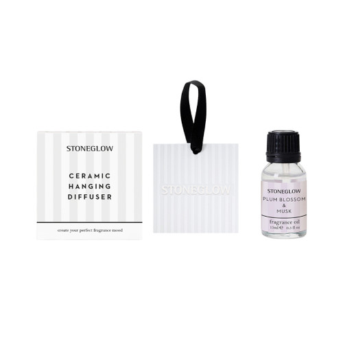 Modern Classics - Bundle - Plum Blossom & Musk Fragrance Oil & Ceramic Square Hanging Diffuser Giftset Bundle