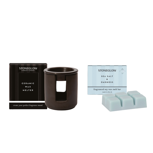 Sea Salt & Oamoss Melt Bar & Ceramic Black Wax Melter Bundle