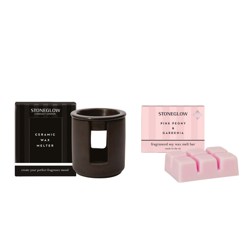 Pink Peony & Gardenia Melt Bar & Ceramic Black Wax Melter Bundle