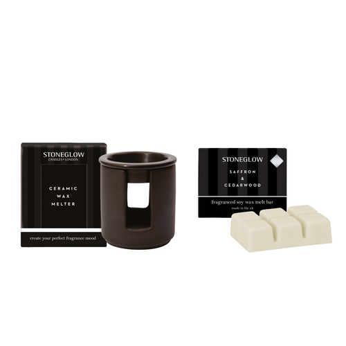 Saffron & Cedarwood Melt Bar & Ceramic Black Wax Melter Bundle