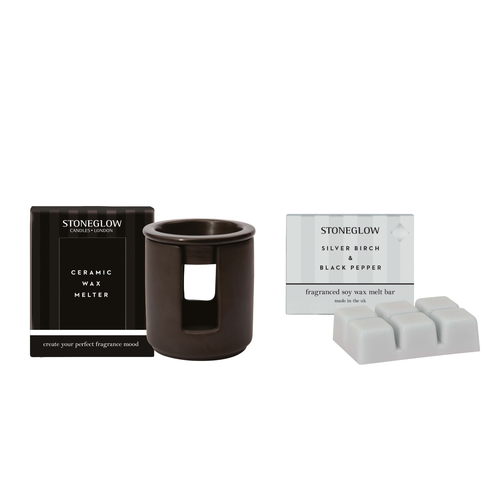 Silver Birch & Black Pepper Melt Bar & Ceramic Black Wax Melter Bundle