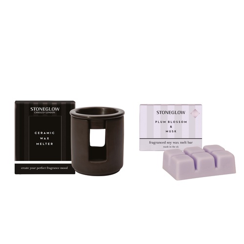 Plum Blossom & Musk Melt Bar & Ceramic Black Wax Melter Bundle