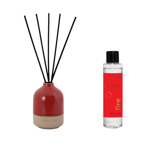 Fire Reed Diffuser Refill, Diffuser Pot & Natural Reed Sticks Bundle