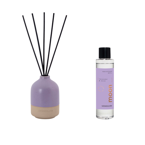 Moon Reed Diffuser Refill, Diffuser Pot & Natural Reed Sticks Bundle