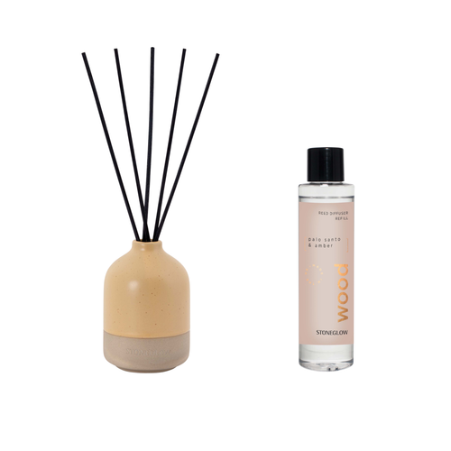 Wood Reed Diffuser Refill, Diffuser Pot & Natural Reed Sticks Bundle