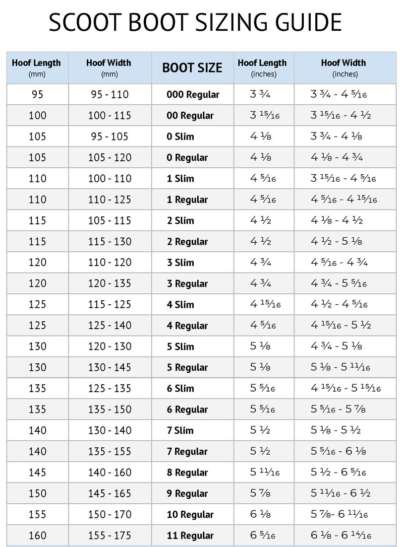 Scoot Boot Sizing Chart