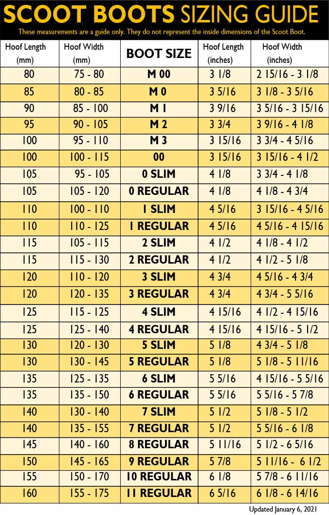 Scoot Boot Sizing Chart