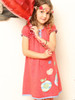 Poppy Red Fruit  Applique Dress . Organic Cotton - Fair Trade