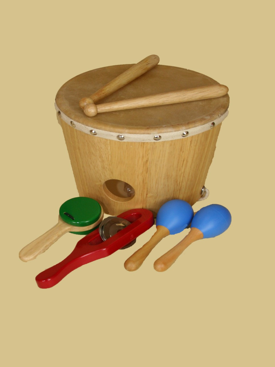 Natural Wooden Handcrafted Shake Rattle & Drum Set Solne