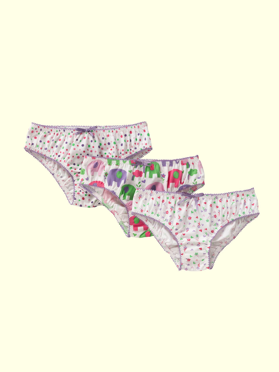 Girls Panties 3 PK (Spotty/Elephant/Floral) . Organic Cotton Fair