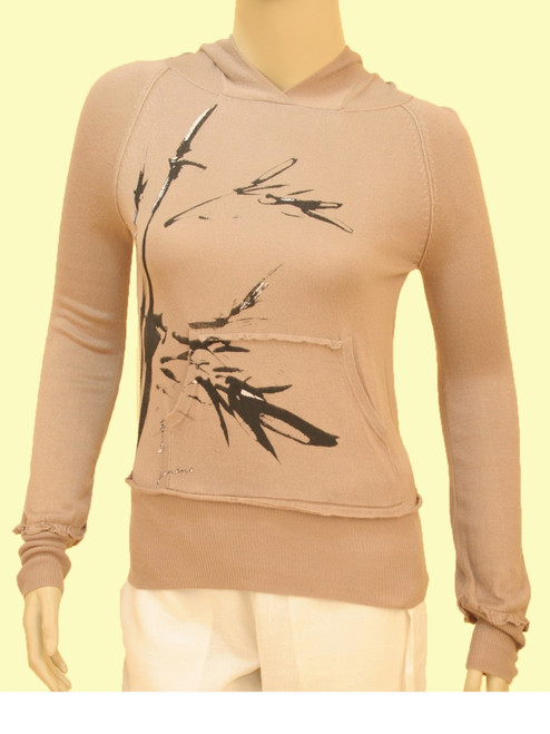 Butterfly Bamboo Puff Sleeve Hooded Shirt