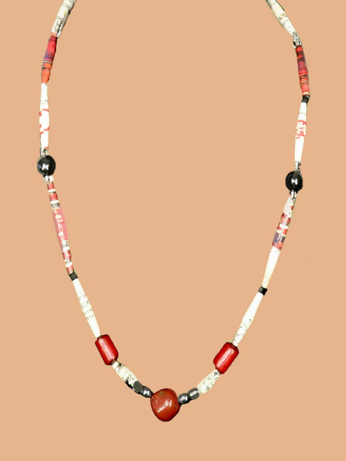 Red Rectangular Stone Single Strand Necklace - Eco Beads