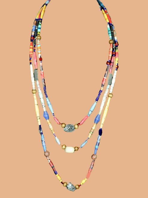 Multicolored Triple Strand Necklace - Eco Beads